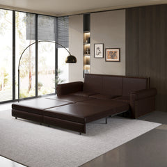 93.7 ' Pull Out Sofa Bed, 3-in-1 Faux Leather Convertible Sleeper Sofa with Nailhead Trim & Rolled Arm,Multi-Functional Sofa Bed for Living Room,Bedroom,Apartment,Office