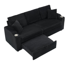 80-inch two-in-one folding sofa, foldable hidden lying function, corduroy fabric, equipped with cup holder and pillow, easily adapts to the living room space, black