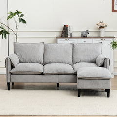 Convertible Combination Sofa, Sofa L-Shaped, Sofa with Footstools with Storage, Beige Sofa for Living Room, Living Room/Bedroom/Office/Small Space 3-Seater Combination Sofa - Beige