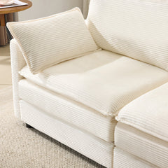 69' PLUSH CLOUD LOVESEAT: Modular 2-Seater Sectional Sofa with 22' Beige Chenille Cushions + 2 Throw Pillows - Compact Size for Apartment, Living Room, Bedroom (Beige)