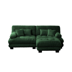 Cloud Couch Sectional Sofa for Living Room, Chenille 2 Seater Sofa with 2 Lumbar pillows and 2 throw pillows , Upholstered Wide Arm Sofa with Convertible Ottoman,Chenille Green