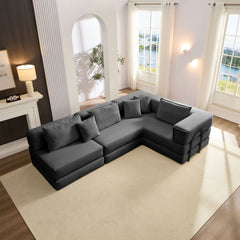 Oversized Upholstered Sectional Sofa Couch Set, Modular 118.2 ' L Shaped Floor Living Room Sofa Set With 6 Pillows, DIY Combination Sofa Couch for living rooms, apartments,bedrooms, Black