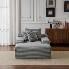 Oversized Chaise Lounge Chair Cozy Cloud Couch, Modern Plush Corduroy Upholstered Sleeper Sofa Daybed with 3 Throw Pillows and Wide Armrest for Living Room, No Assembly Required,Grey