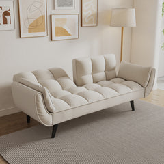57 Inch Beige Velvet Sofa with Two Armrests and Cushioned Seat for Small Spaces