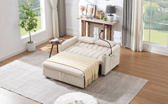 Convertible Sofa Bed Loveseat with USB Ports, Side Pockets, Cup Holders, Swivel Phone Holder, Beige, Bella Fabric