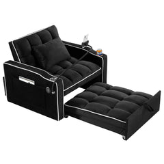 Convertible Sleeper Chair Sofa Bed with Multi-Pockets, Adjustable Pull Out Sofa for Small Spaces, Black Velvet
