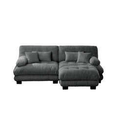 Cloud Couch Sectional Sofa for Living Room, Chenille 2 Seater Sofa with 2 Lumbar pillows and 2 throw pillows , Upholstered Wide Arm Sofa with Convertible Ottoman,Chenille Gray