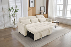 Beige 2-in-1 82' Three-seater Sofa with Pull-out Bed and Reversible Recliner, Chenille Upholstery