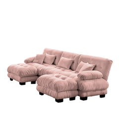 Luxury Modular Sectional Sofa Couch - Oversized U Shaped Cloud Couch for Living Room,Deep Seat Sofa Couch with 2 Ottomans ,Chenille Pink