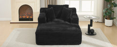 Modern Black Corduroy Chaise Lounge Sofa Bed with Removable Pillows, 48.8' Upholstered Sleeper Sofa