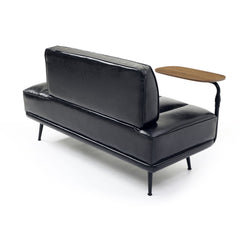 55'Inch Width Modern End of Bed Bench,Black Faux Leather Upholstered With side table, 360-degree Swivel tray couch,Entryway Ottoman,Window Bench with  Metal Legs for Bedroom, Living Room