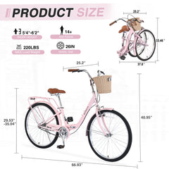 26 Inch Single Speed Folding Lady Bike , Durable Steel Frame,Compact Design for Easy Storage and Commuting