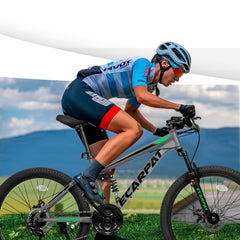 A2460 24 Inch Mountain Bike with Full Suspension, 21 Speed Shifter Lever with Gear Indicator, High Carbon Steel Frame, Mechanical Disc Brakes, Unisex for Men/Women/ Adults, Ideal for Trails.