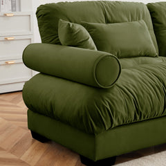 Olive Green U Shape Modular Sectional Sofa Couch with Movable Ottomans, Velvet Upholstery, 3 Seat Corner Sofa