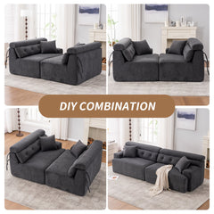 LY-029 GRAY COMPRESSION SOFA: 4-seater combined sofa, Wood Grain Chenille fabric, full sponge compression sofa,combined sofa with 2 pillows  for living/ Home Furniture/ Apartment