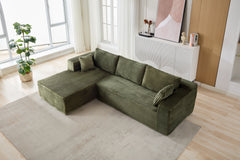 Compression Sectional Couch with Comfy Chaise, Boneless L Shape Sofa with Deep Seat, Minimalist Modular Couches Sleeper for Living Room Bedroom Apartment Lounge,corduroy,Green