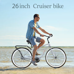Single Speed Bicycles 26'Inch,Steel Frame, Wide Wheels for Stability, Rear Coaster Brakes,Multiple Colors Men's Beach Cruiser Bike