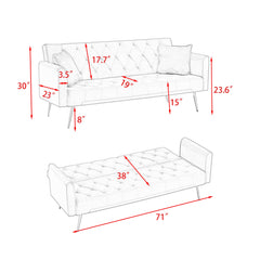 71-inch convertible love seat sofa, American vintage grey velvet material, suitable for small living room, bedroom, office