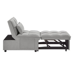 4 in1 Multi-Function Single Sofa Bed with Storage Pockets,Tufted Single Pull-out Sofa Bed with Adjustable Backrest and Pillows ,Convertible  Chaise Lounge,Gray