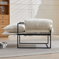 Golden Leg Adjustable Frame Sofa in Creamy White Chenille, 31.5L x 28.5W x 34.7H inches