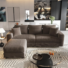 82.7 ' Plush Corduroy 3-Seat Sofa, Modern Comfy Upholstered Sofa Cloud Couch, Deep Seat Couches with Soft Pillows and 1 Ottomans, Convertible Sofa Lounge Chair, for Living Room,Apartment,Office,Camel