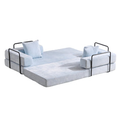 Floor Couch,Compression Sofa,Convertible Floor Sofa Bed-with Pillow Back Support Armrest,Comfy Futon Couch Lounge Sleeper Bed,Chenille fabric,for Living Room Bedroom (LIGHT-BLUE)