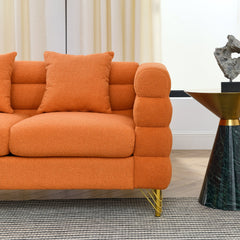 81 Inch Oversized 3 Seater Sectional Sofa, Living Room Comfort Fabric Sectional Sofa-Deep Seating Sectional Sofa, Soft Sitting with 3 Pillows for Living Room,Bedroom,Office.,Orange teddy(W834S00034)