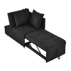 Convertible Sleeper Sofa Chair Adjustable Backrest Recliner with Pullout Sofa Bed with Wheels, Modern Linen Fabric for Living Room for Tight Spaces, Black