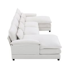 Modern U-shaped Sectional Sofa with Waist Pillows, 6-Seat Upholstered Symmetrical Sofa Furniture, Sleeper Sofa Couch with Chaise Lounge, Chenille and Velvet Options