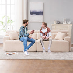 LY-029 APRICOT COMPRESSION SOFA: 4-seater combined sofa, Wood Grain Chenille fabric, full sponge compression sofa,combined sofa with 2 pillows  for living/ Home Furniture/ Apartment