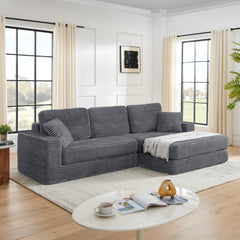 Modern Minimalist L-Shape Modular Sectional Sofa with Compressed Corduroy Upholstery in Gray