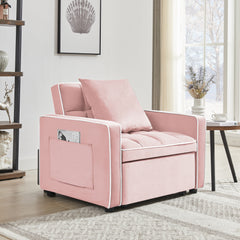 Modern Velvet Three-in-One Sofa Bed Chair with Adjustable Backrest in Pink