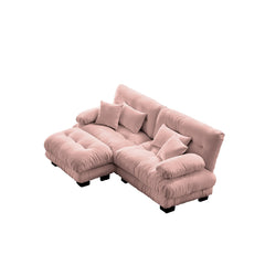 Cloud Couch Sectional Sofa for Living Room, Chenille 2 Seater Sofa with 2 Lumbar pillows and 2 throw pillows , Upholstered Wide Arm Sofa with Convertible Ottoman,Chenille Pink
