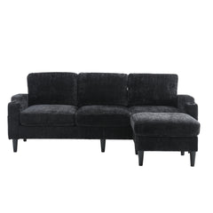 UNITED  WE WIN Sofa for three, solid wood frame, Chenille fabric, side pocket, with two cup holders, footstool with storagestorage sofa /Living room sofa cozy sectional  sofa