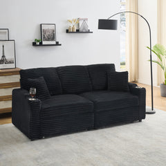 80-inch two-in-one folding sofa, foldable hidden lying function, corduroy fabric, equipped with cup holder and pillow, easily adapts to the living room space, black
