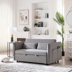 3 in 1 Convertible Sleeper Futon Sofa Bed, 55' Velvet Small Loveseat Lounge Couches with 2 Pillows, Reclining Backrest,Side Pockets for Living Room, Pull-Out Couch