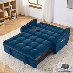 Loveseats Sofa Bed with Pull-out Bed,Adjsutable Back and Two Arm Pocket,TypeC and USB Charging with Copper nail,Blue (47'x53'x31')