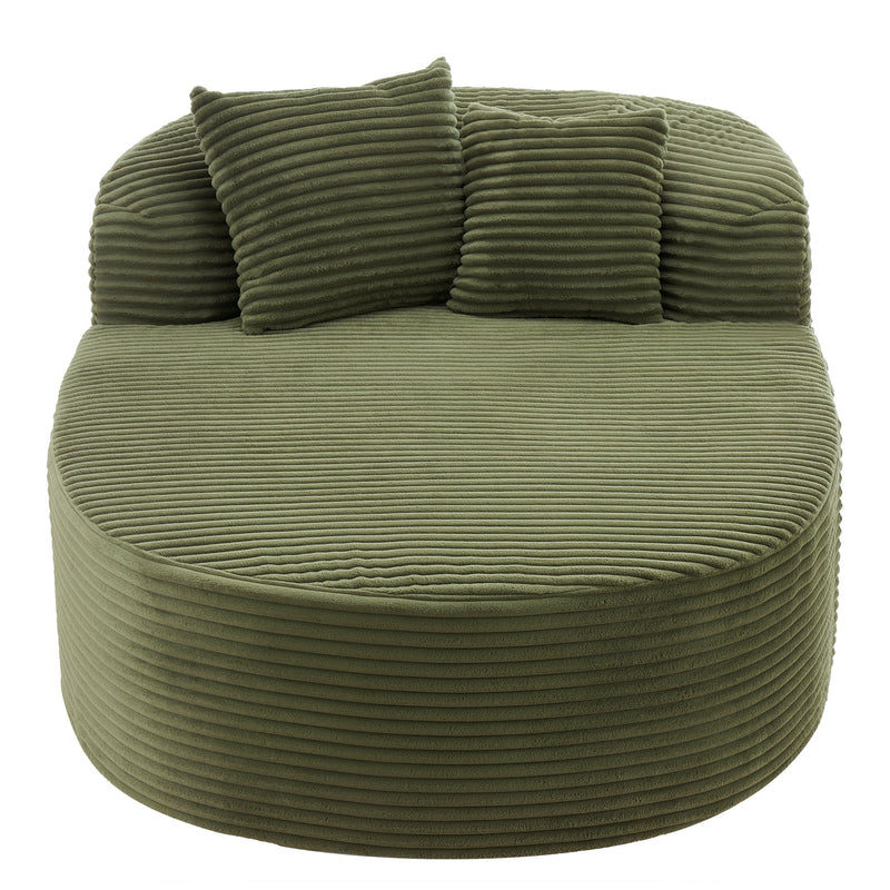 Modern Chaise Lounge Sofa Boneless Couch with Two Supportive Pillows, Green Corduroy, 51.6' Sofa Bed