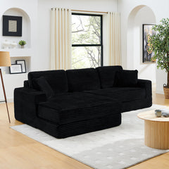 Modern Minimalist L-Shape Modular Sectional Sofa Bed with Corduroy Fabric in Black