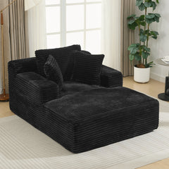 Modern Black Corduroy Chaise Lounge Sofa Bed with Removable Pillows, 48.8' Upholstered Sleeper Sofa