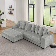 Corduroy Tufted Upholstered Sleeper Sectional Sofa, L-Shaped Modular Convertible Sofa , Can freely change the position of the footrests-Gray(Assembly is required)