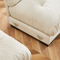 Super Comfort Oversized Modular Velvet Sectional Sofa Couch with Movable Ottoman in Cream