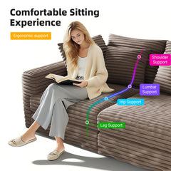 102.4 'Plush Corduroy 4-Seat Sofa,Modern Comfy Upholstered Sofa Cloud Couch,Deep Seat Couches with Soft Pillows and Movable Ottoman,Convertible Sofa Lounge Chair,for Living Room,Apartment,Office,Camel