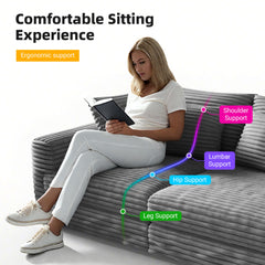 82.7 ' Plush Corduroy 3-Seat Sofa, Modern Comfy Upholstered Sofa Cloud Couch, Deep Seat Couches with Soft Pillows and 2 Ottomans, Convertible Sofa Lounge Chair, for Living Room,Apartment,Office,Grey
