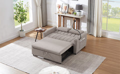 Convertible Sofa Bed Loveseat with USB Ports, Side Pockets, Cup Holders & Swivel Phone Holder, Light Grey Bella Fabric