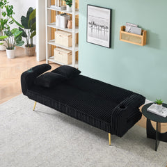 74.01 inch straight corduroy sofa bed with pillows, adjustable in three levels, designed in a minimalist style, suitable for use in living rooms and study rooms.Black