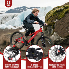 Mountain Bike for Girls and Boys Mountain 24 inch shimano 6-Speed bike
