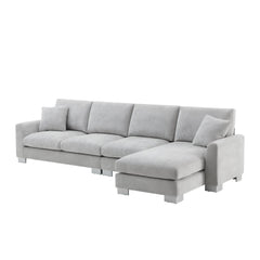 Modern Oversized L-shaped Sectional Sofa with Chaise and Free Pillows, Chenille Fabric, 119*55 Inches, Light Gray
