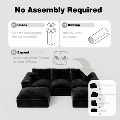 108' Cloud Sectional Couch with L-Shape Chaise, Left-right interchangeable,Modern Modular Sofa with Deep Seat, Upholstered Couches for Living Room Bedroom,No Assembly Required, Soft Plush Corduroy Fab