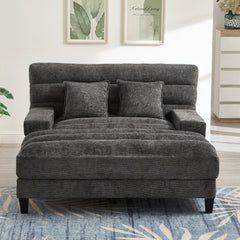Modern Chaise Lounge Sofa 57.1' Sofa Bed with Adjustable Backrest and LED Light Strip, Grey Chenille Upholstered